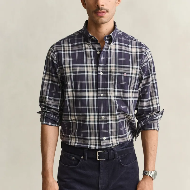 Gant Reg Poplin Check Shirt in Mist Taupe-2