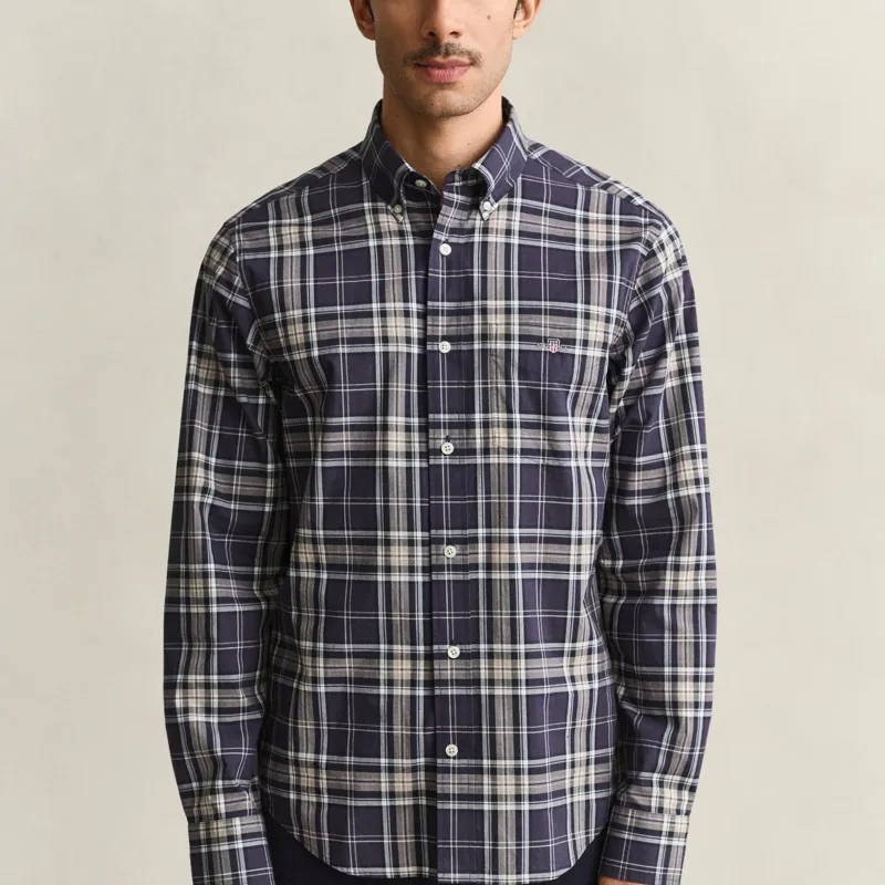 Gant Reg Poplin Check Shirt in Mist Taupe-1