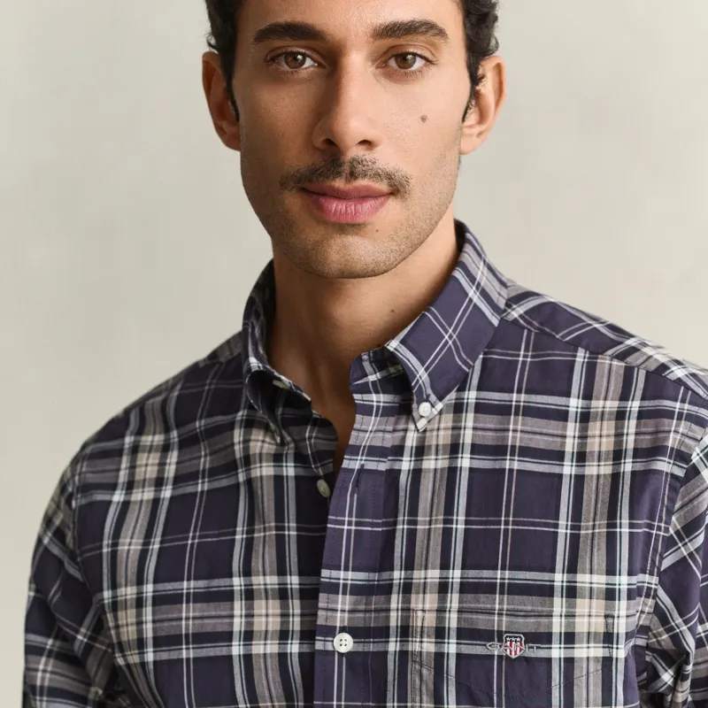 Gant Reg Poplin Check Shirt in Mist Taupe-5