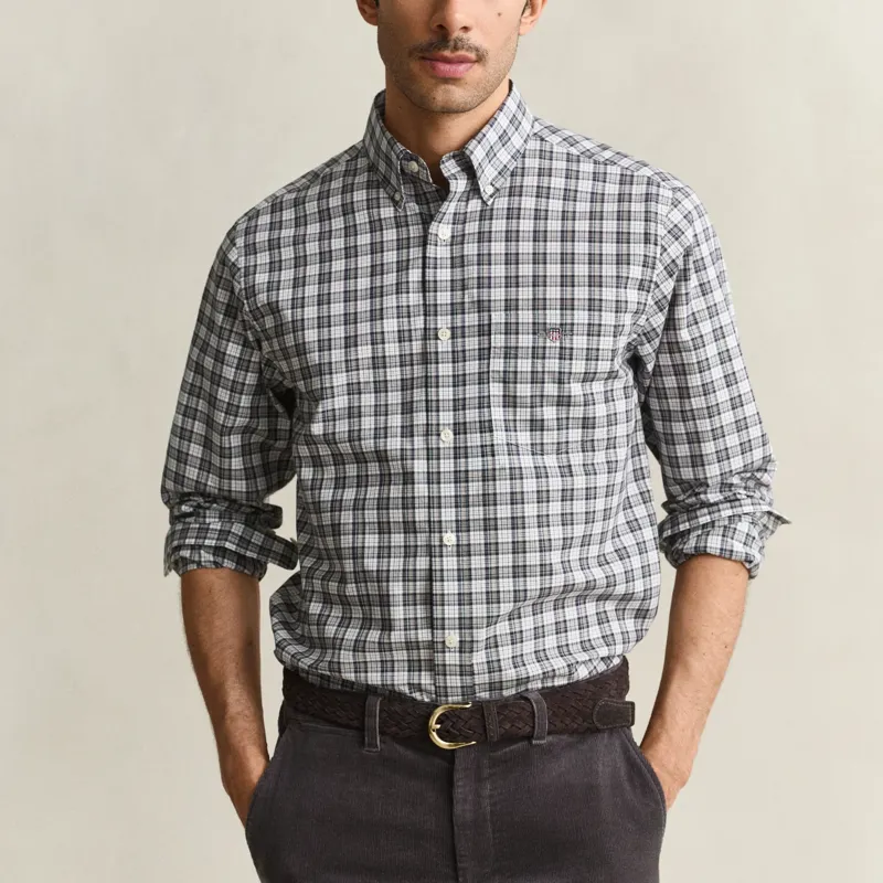 Gant Reg Poplin Check Shirt in Mist Taupe-2