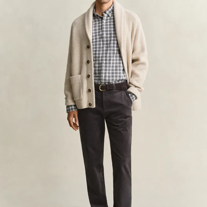 Gant Reg Poplin Check Shirt in Mist Taupe-6