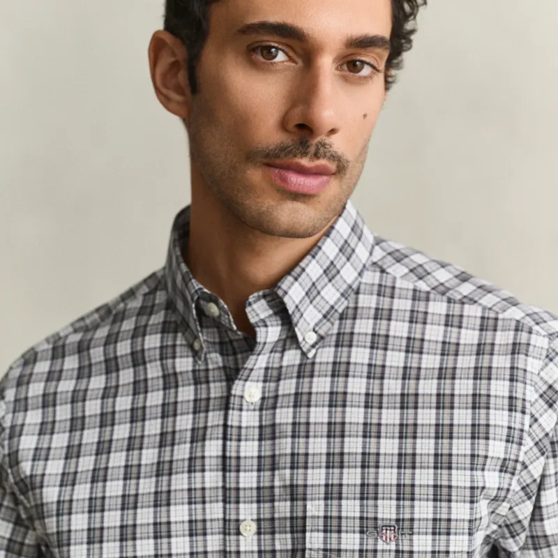 Gant Reg Poplin Check Shirt in Mist Taupe-4