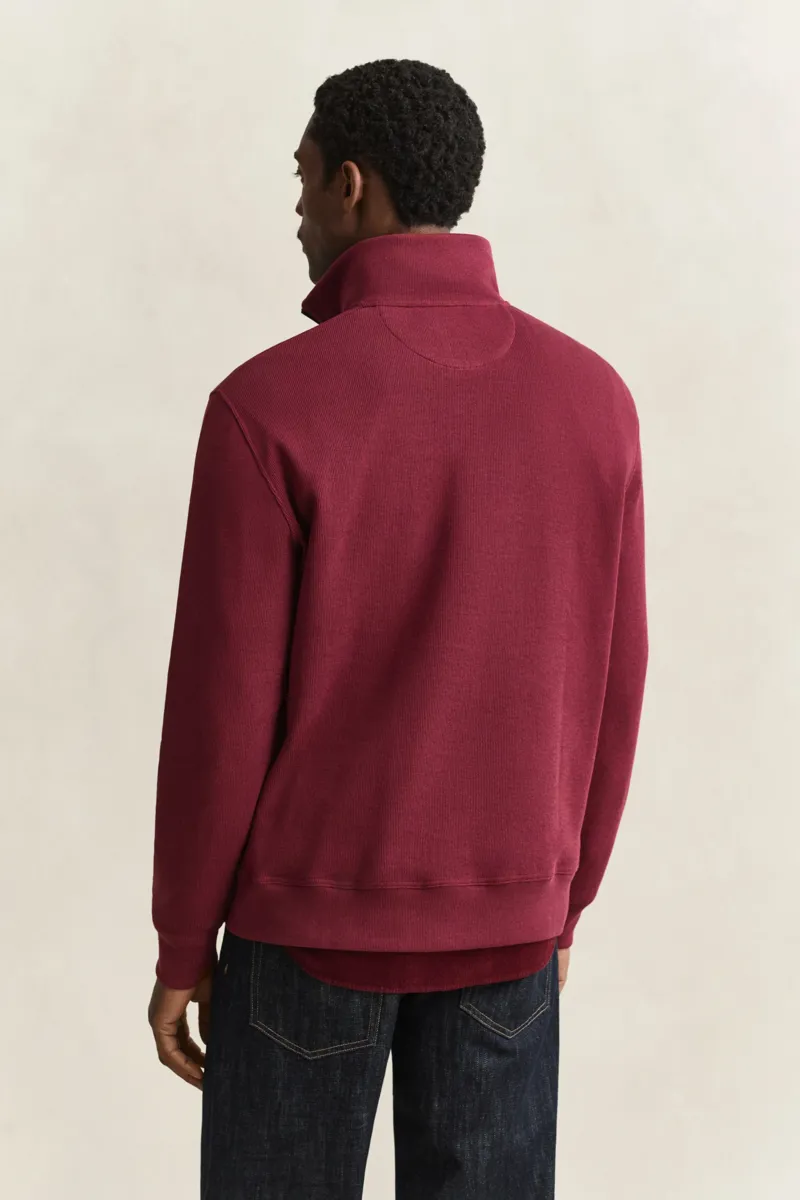 Gant Sacker Rib Half Zip Sweatshirt in Deep Grape Wine-2