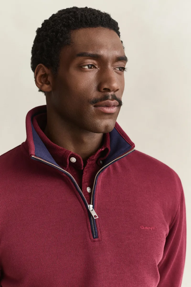 Gant Sacker Rib Half Zip Sweatshirt in Deep Grape Wine-3