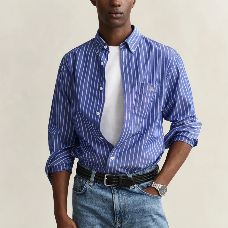 Gant Classic Poplin Stripe Shirt in College Blue-2