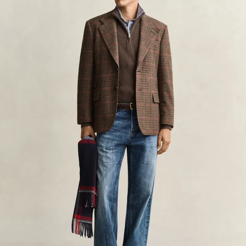 Gant Herringbone Texture Half Zip Sweater in Brown Melange-4