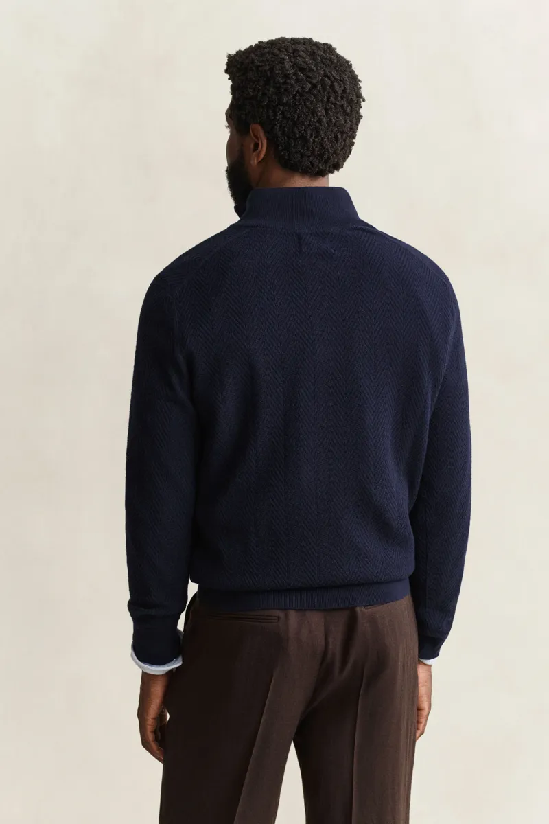 Gant Herringbone Texture Half Zip Sweater in Evening Blue-2