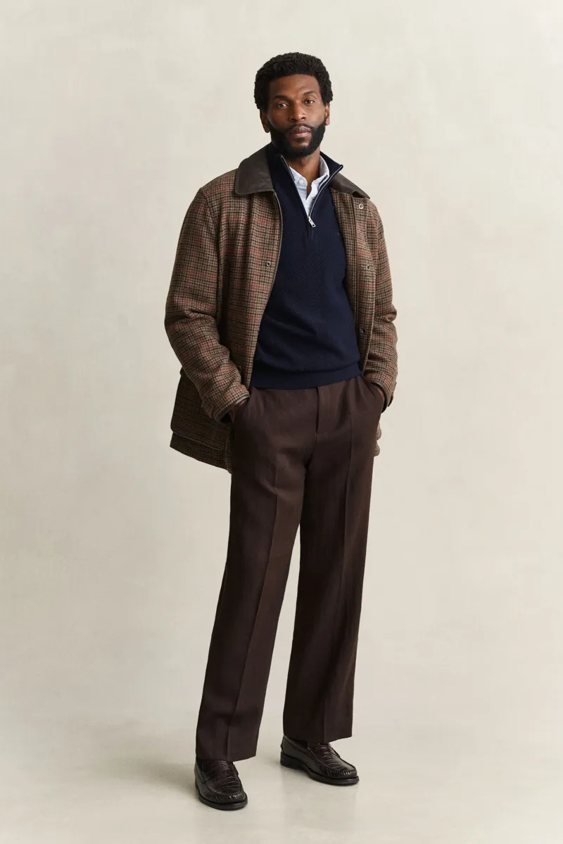 Gant Herringbone Texture Half Zip Sweater in Evening Blue-4
