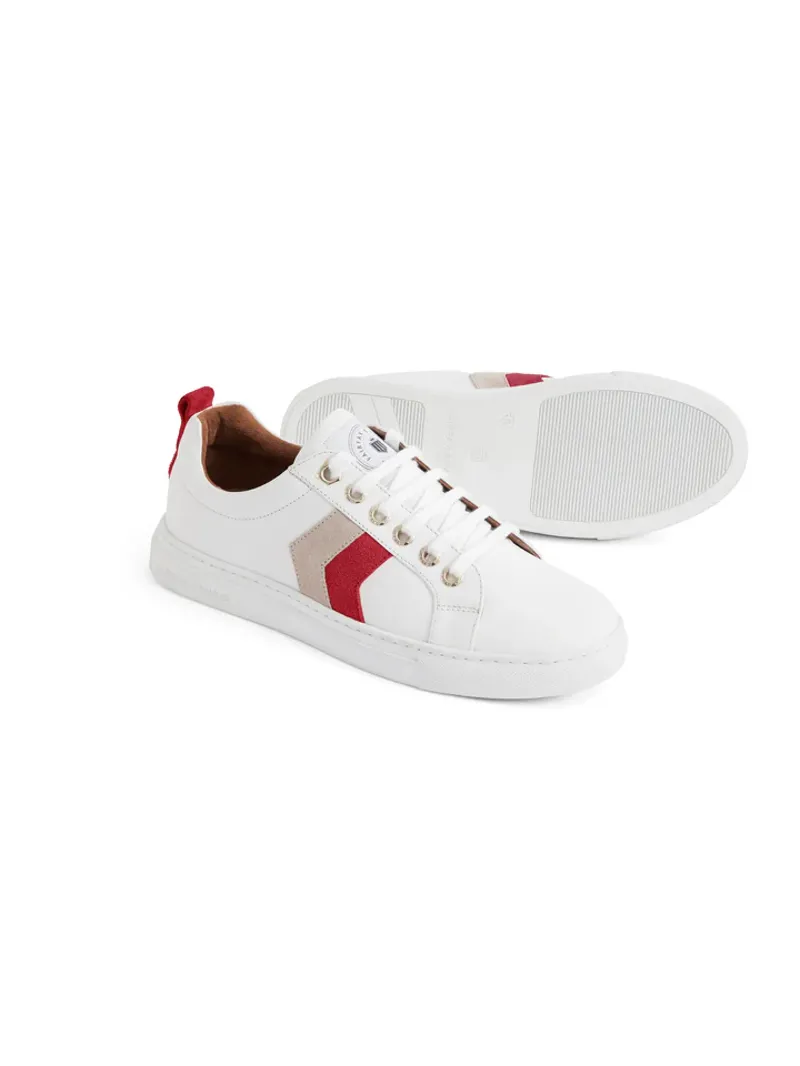 Fairfax and Favor Alexandra Trainer White Leather with Cherry/Stone-4