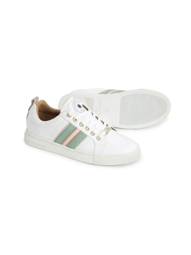 Fairfax and Favor Boston Trainer White Leather with Mint/Stone-4