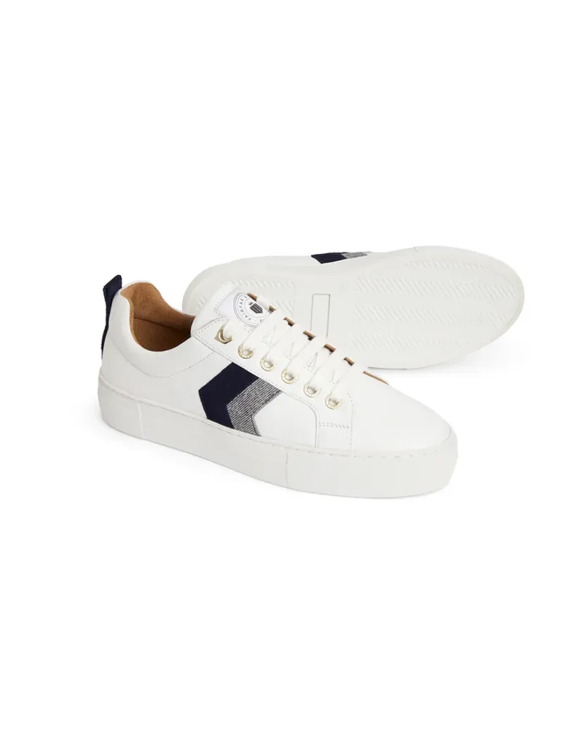 Fairfax and Favor Platform Alexandra Trainer White Leather Navy/Denim-4