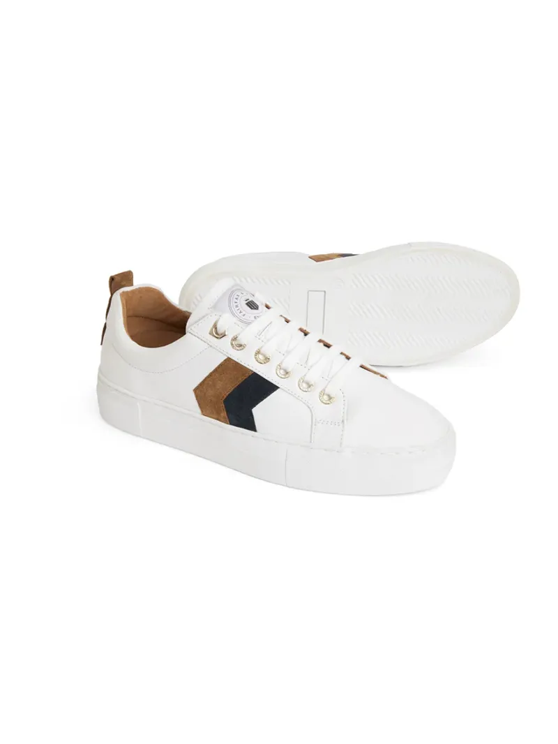 Fairfax and Favor Platform Alexandra Trainer White Leather with Tan/Navy-5