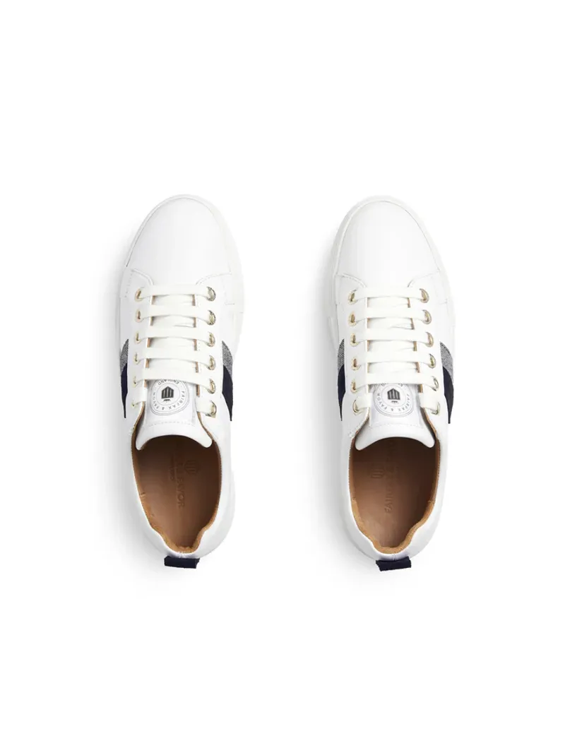Fairfax and Favor Platform Alexandra Trainer White Leather Navy/Denim-5