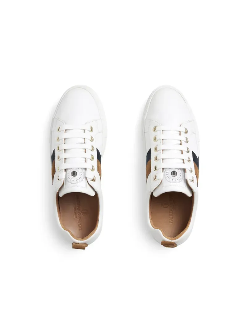 Fairfax and Favor Platform Alexandra Trainer White Leather with Tan/Navy-6