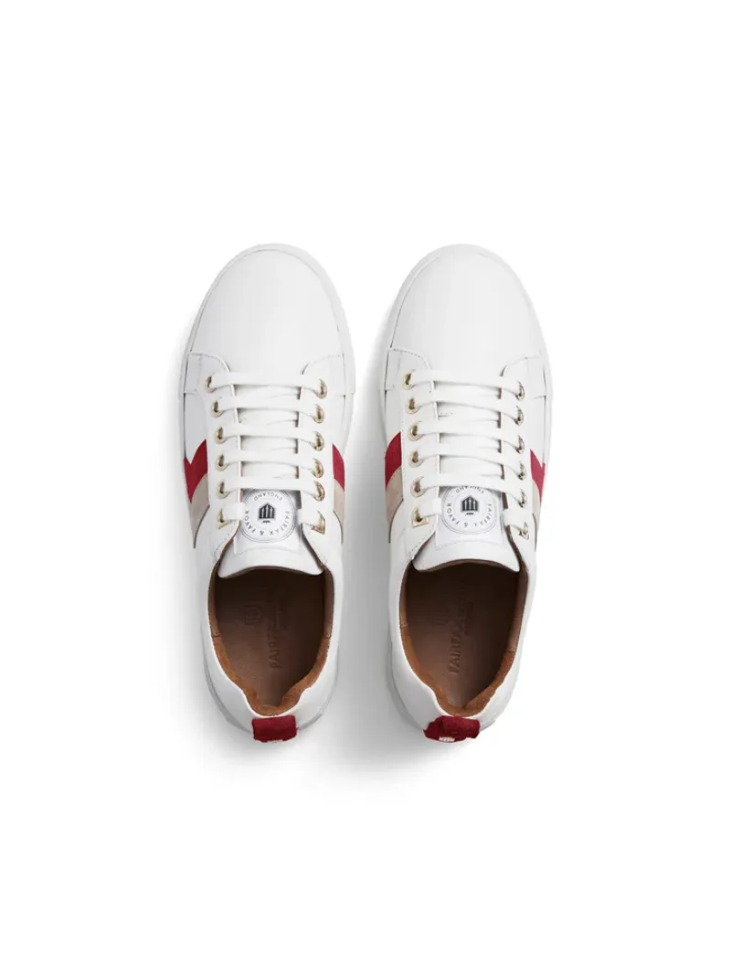 Fairfax and Favor Alexandra Trainer White Leather with Cherry/Stone-5