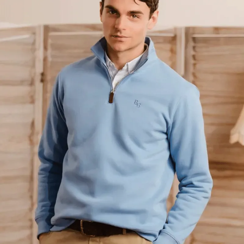 Beaumont and Bear Tuckenhay Unisex Quarter Zip Cornflower Blue