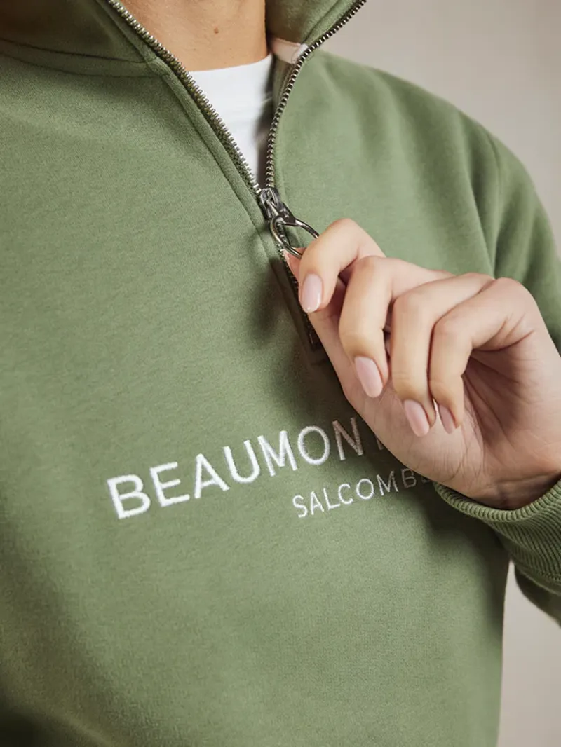 Beaumont and Bear Kingswear Unisex Quarter Zip Sweatshirt Village Green-2