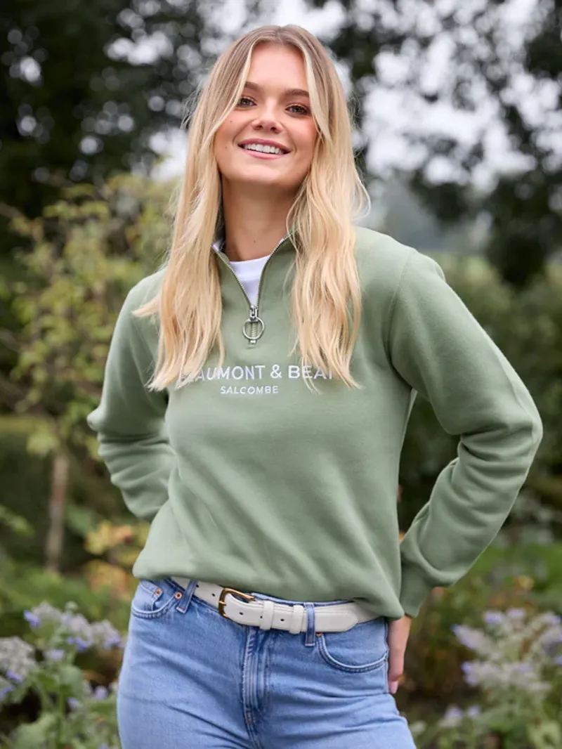 Beaumont and Bear Kingswear Unisex Quarter Zip Sweatshirt Village Green-1