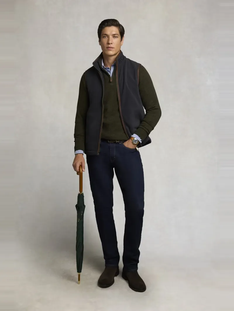 Holland Cooper Men's Fine Quarter Zip Knit in Moss-4