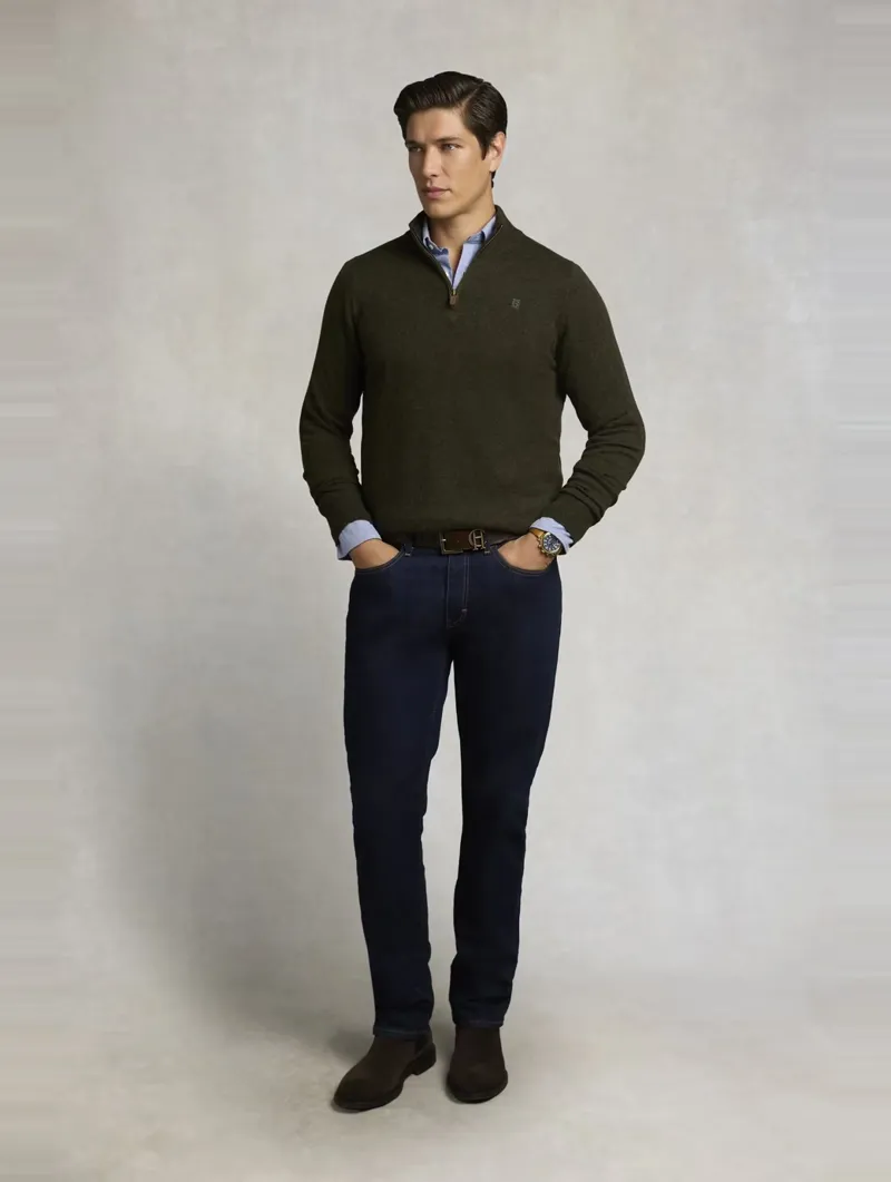 Holland Cooper Men's Fine Quarter Zip Knit in Moss-3
