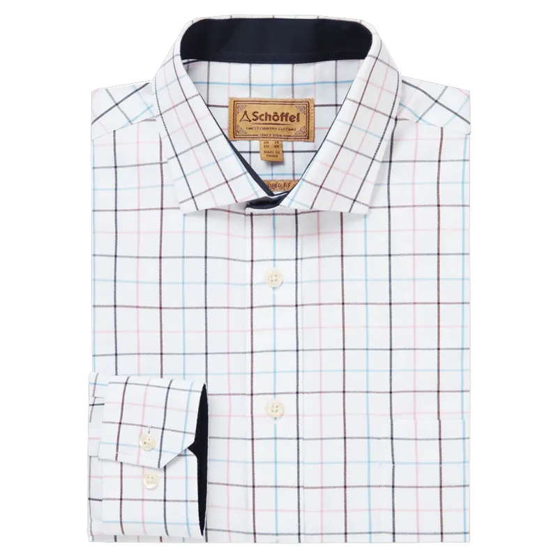 Schoffel Wells Tailored Check Shirt Wine Navy 
