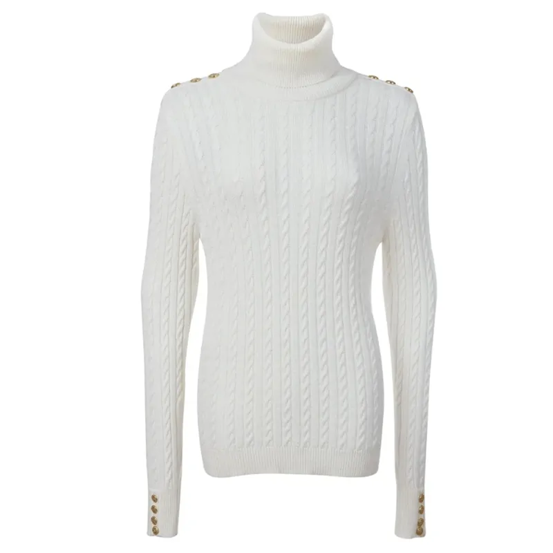 Holland Cooper Seattle Roll Neck Cable Knit Winter White