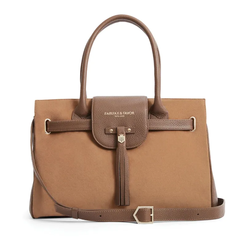 Fairfax and Favor Windsor Handbag Leather Suede Tan