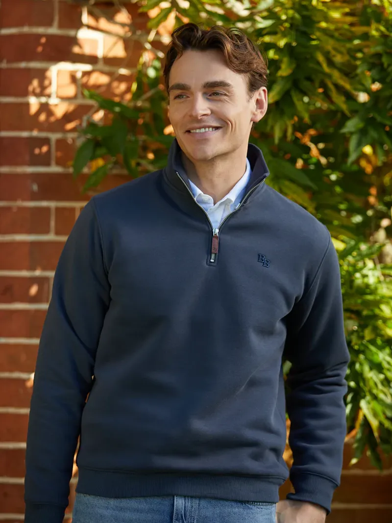 Beaumont and Bear Tuckenhay Unisex Quarter Zip Washed Navy-1