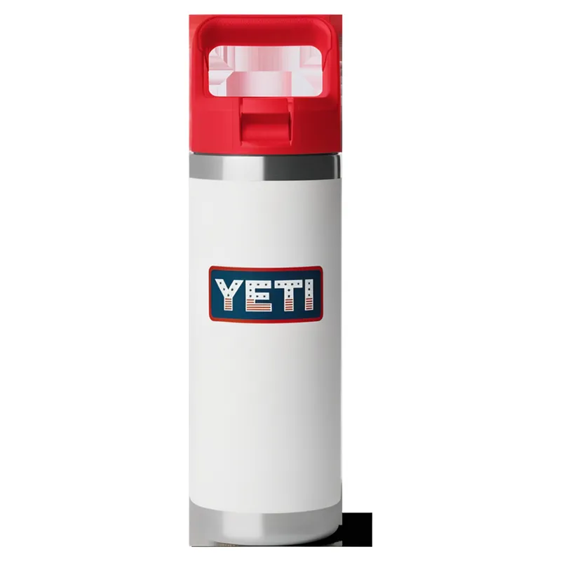 Yeti Rambler 18oz Bottle with Straw in White/Rescue Red/Badge