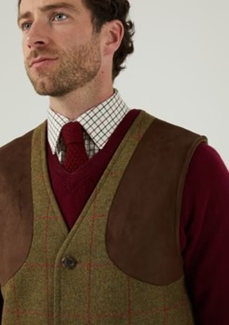 Alan Paine Men's Tweed Shooting Waistcoat Sage -4