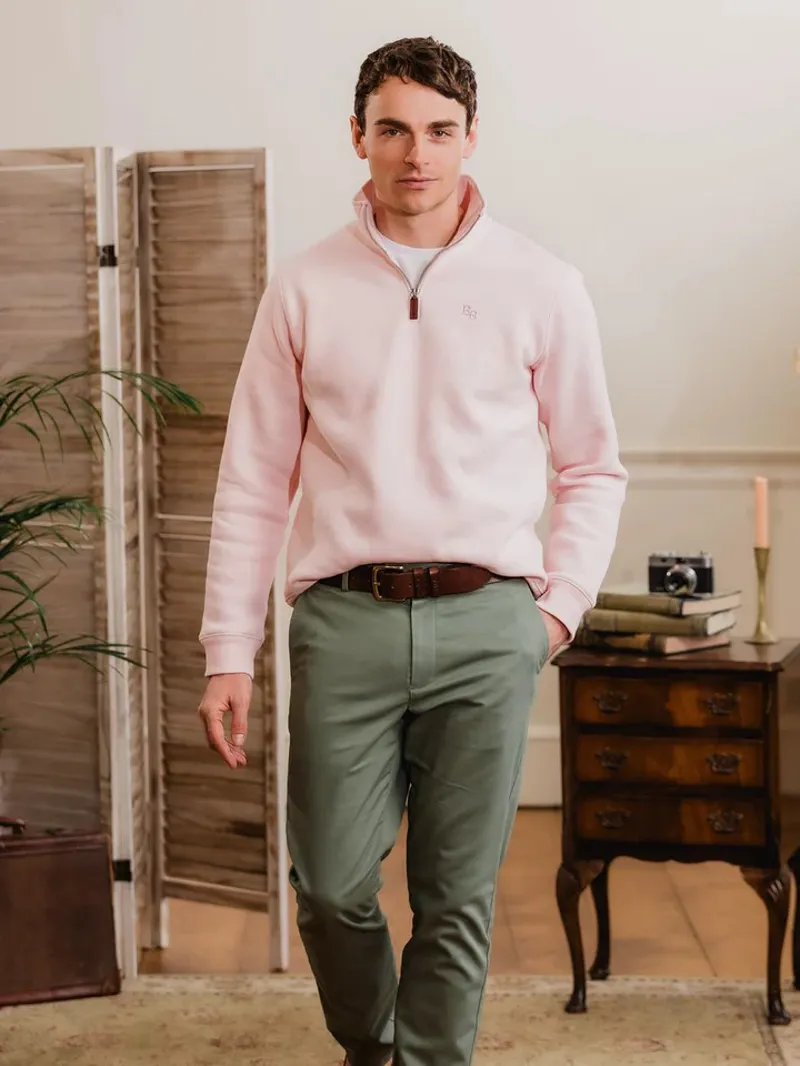 Beaumont and Bear Tuckenhay Unisex Quarter Zip Pastel Pink-6