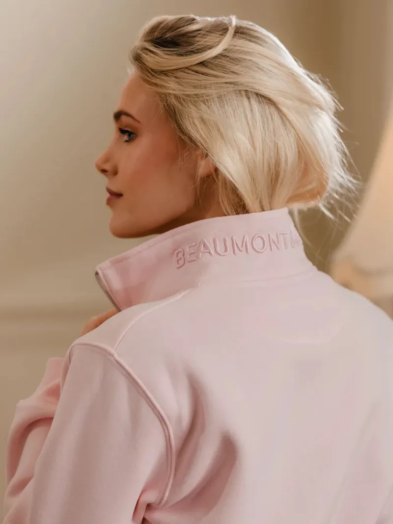 Beaumont and Bear Tuckenhay Unisex Quarter Zip Pastel Pink-5