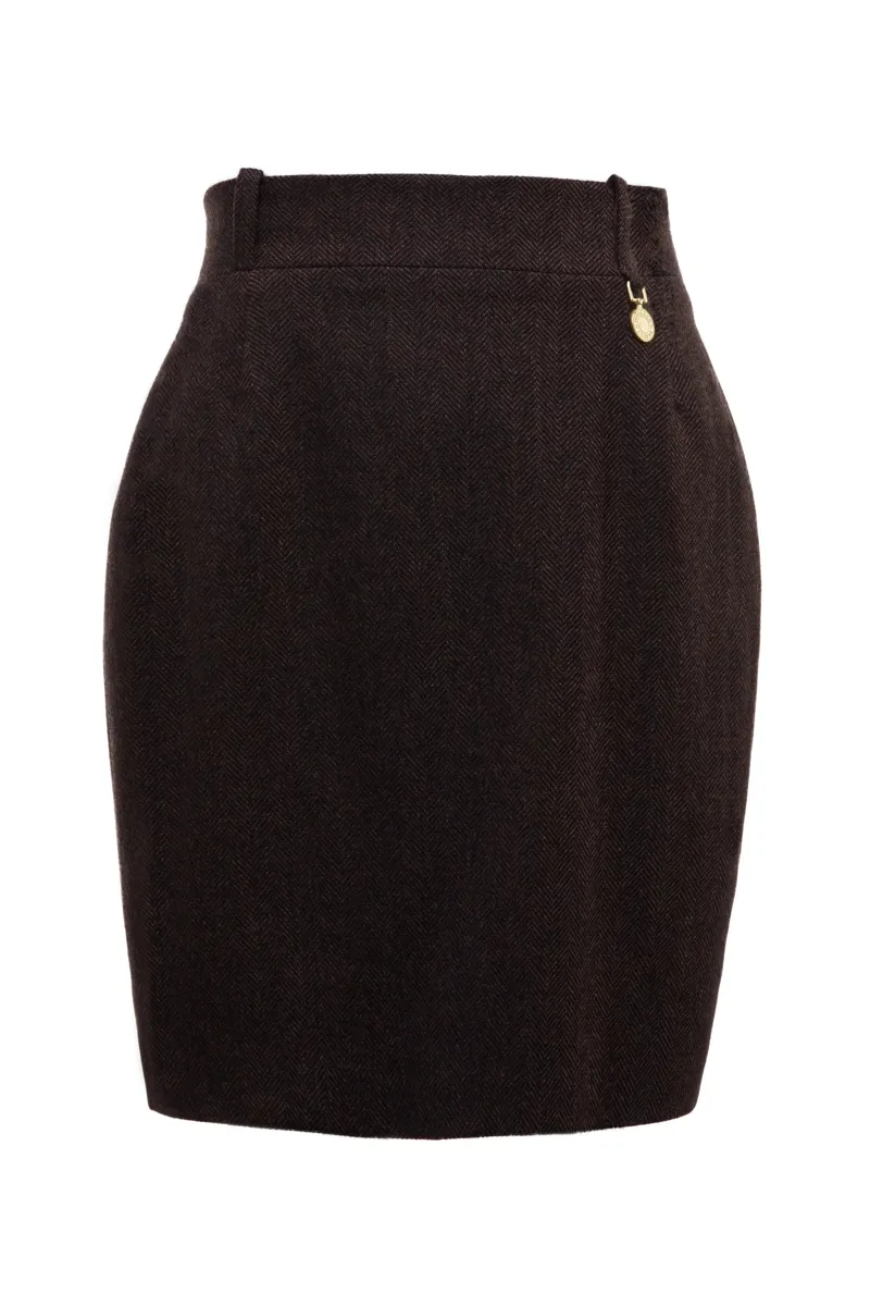Holland Cooper Regency Skirt Chocolate Herringbone-5