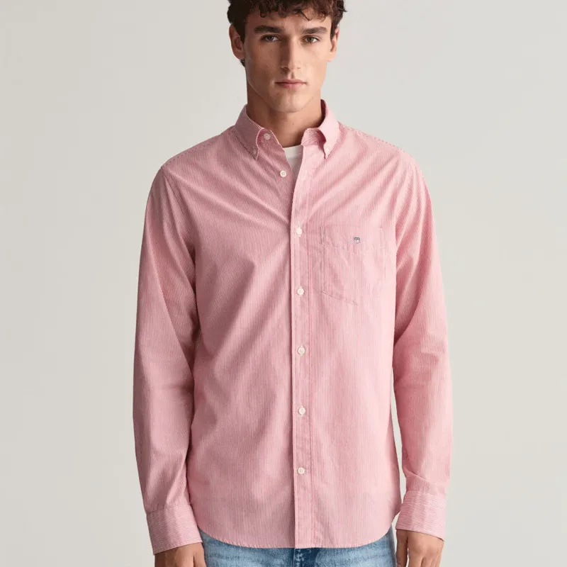 Gant Regular Fit Banker Stripe Poplin Shirt Ruby Red