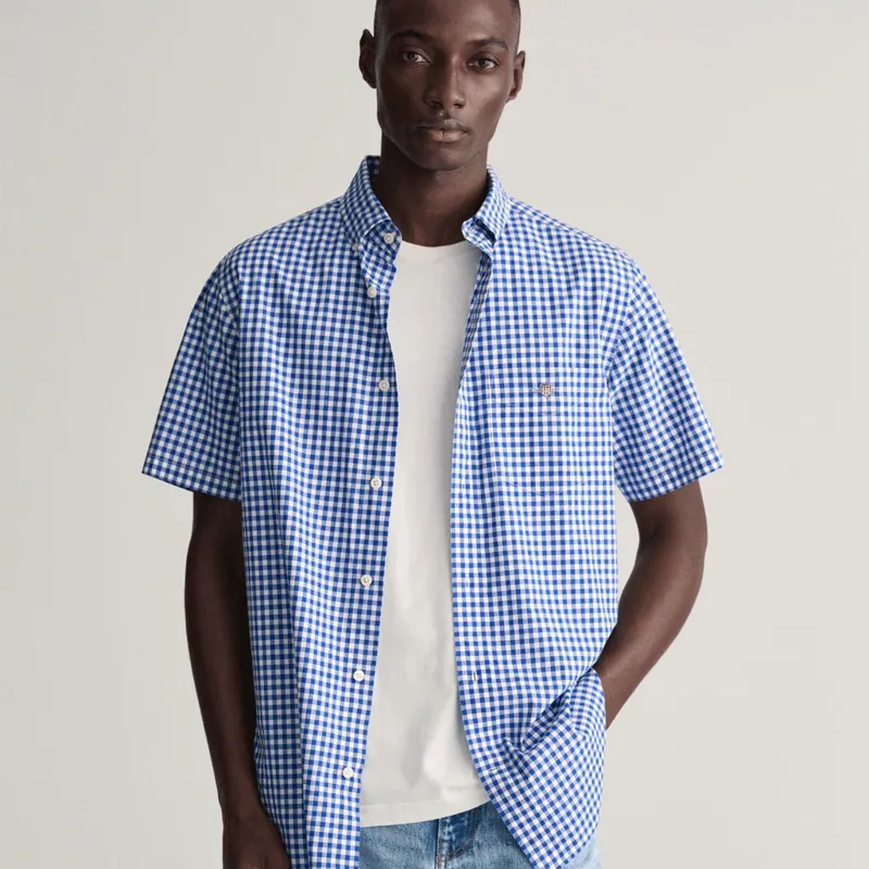 Gant Regular Fit Gingham Poplin Shirt College Blue