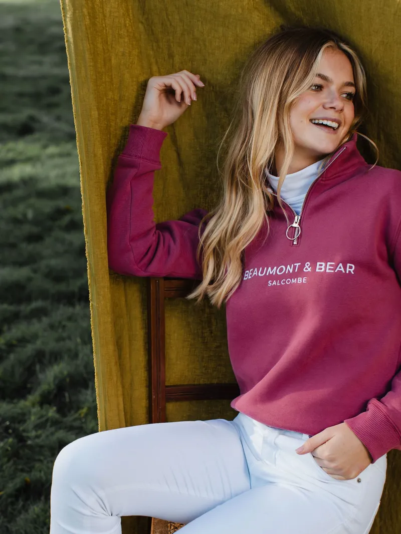 Beaumont and Bear Kingswear Unisex Quarter Zip Rhubarb-1