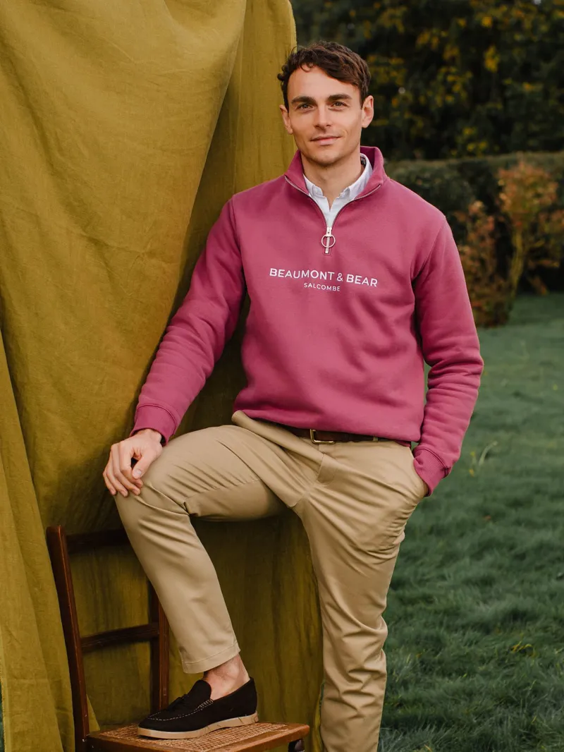 Beaumont and Bear Kingswear Unisex Quarter Zip Rhubarb-3