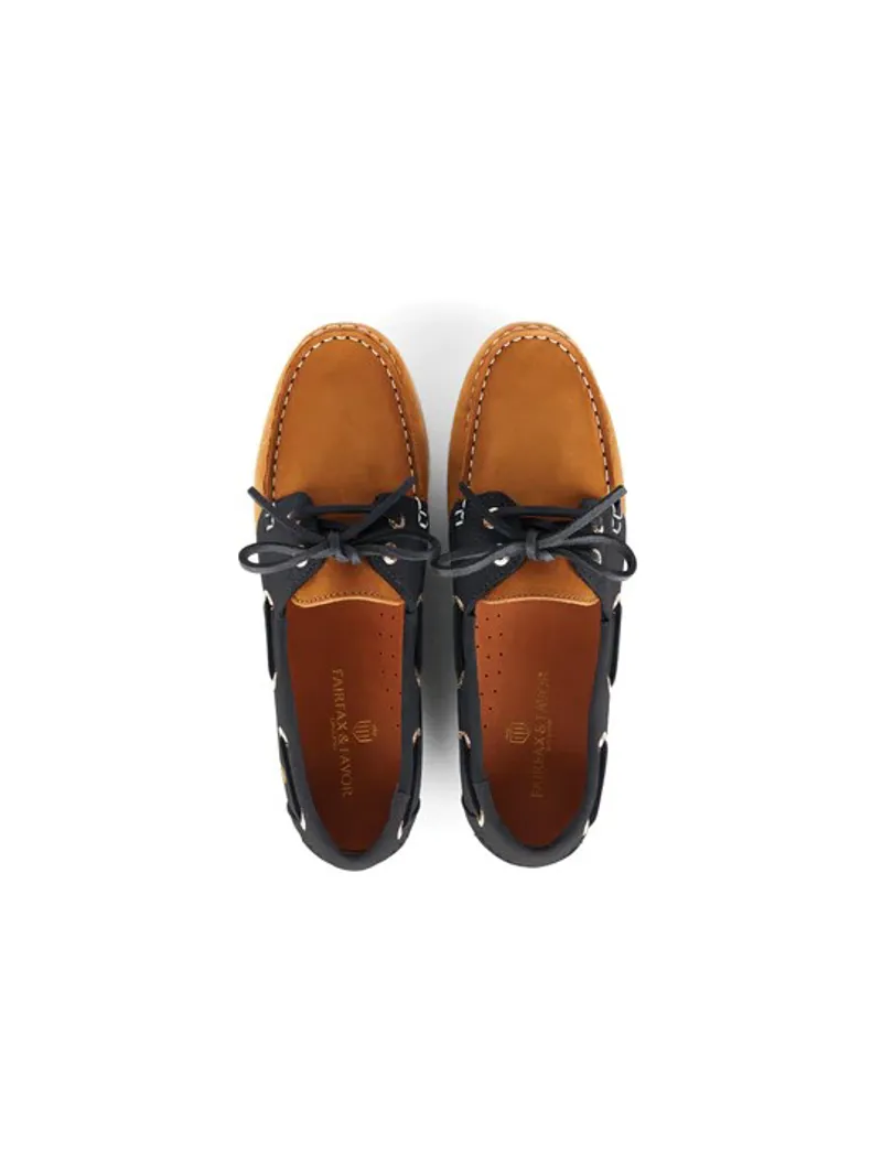 Fairfax and Favor Salcombe Deck Shoes Tan Navy Nubuck-4