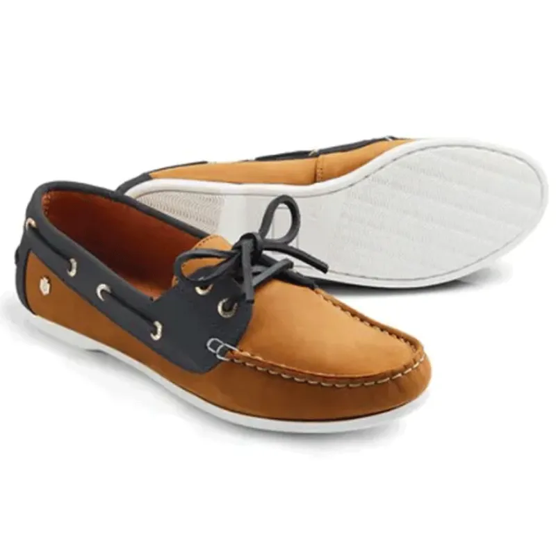 Fairfax and Favor Salcombe Deck Shoes Tan Navy Nubuck