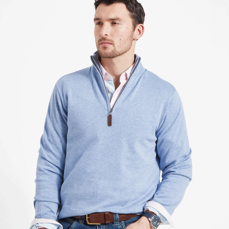 Schoffel Porthmeor Pima Cotton Quarter Zip Jumper Sky Blue-3