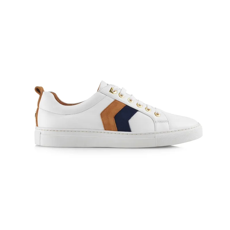 Fairfax and Favor Alexandra White Leather Trainer Navy Tan-7