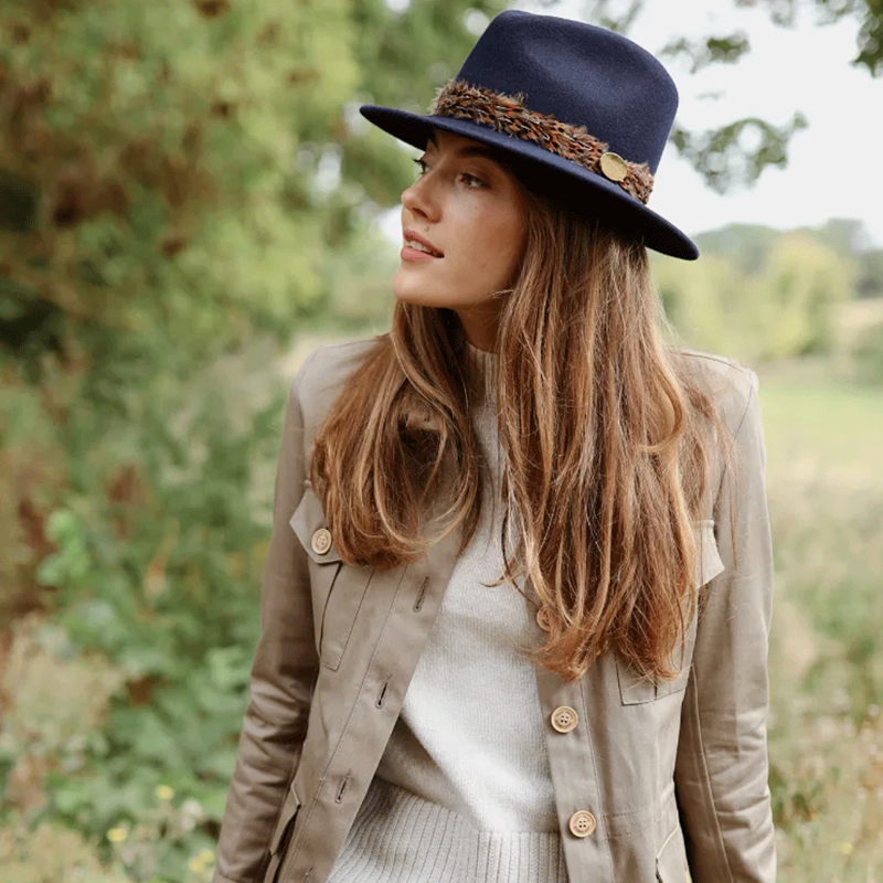 Hicks and Brown Suffolk Fedora Pheasant Wrap Navy-1