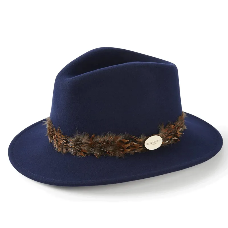 Hicks and Brown Suffolk Fedora Pheasant Wrap Navy