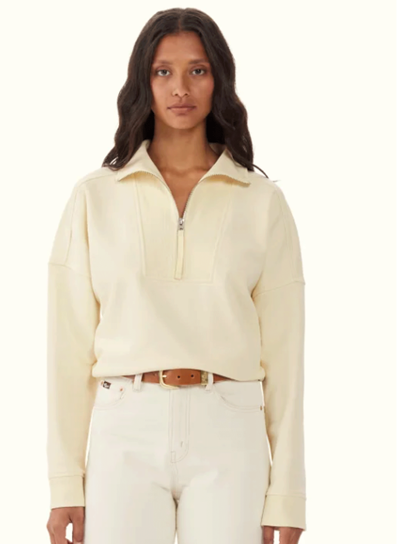 RM Williams Tambaroora Quarter Zip Sweatshirt Ecru-1