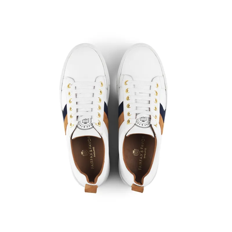 Fairfax and Favor Alexandra White Leather Trainer Navy Tan-5