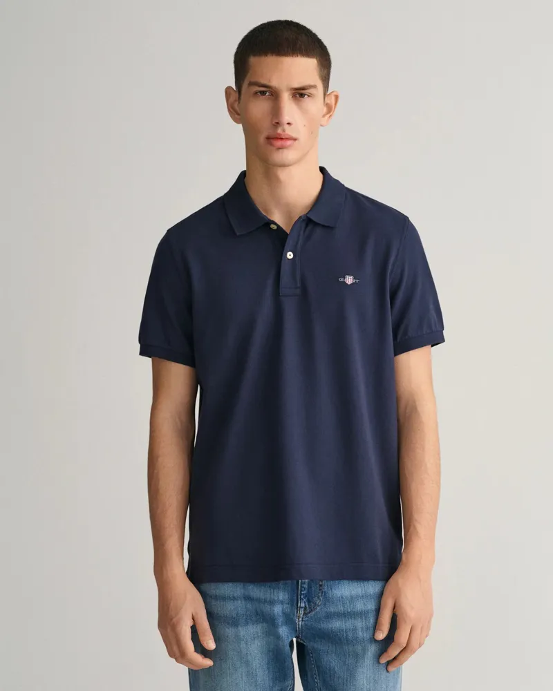 Gant Regular Fit Shield Pique Polo Shirt Evening Blue