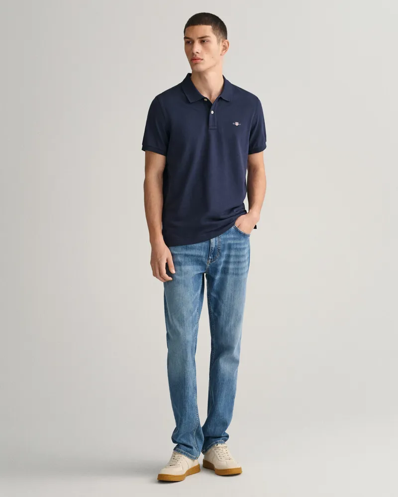 Gant Regular Fit Shield Pique Polo Shirt Evening Blue-2