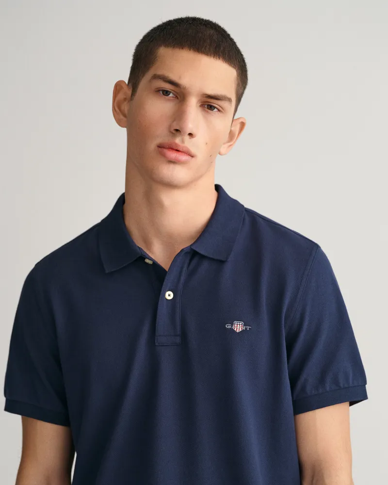 Gant Regular Fit Shield Pique Polo Shirt Evening Blue-3