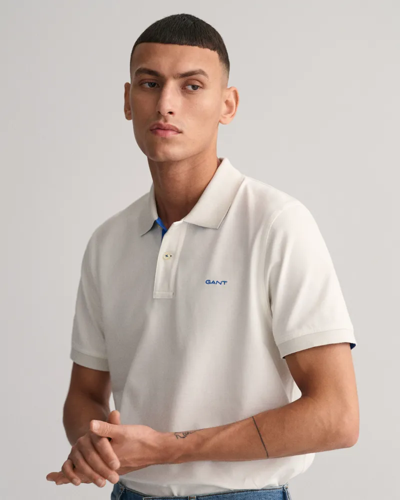Gant Contrast Piqué Polo Shirt Eggshell-3