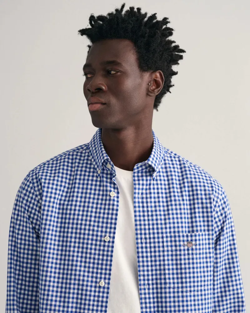 Gant Regular Fit Gingham Poplin Shirt College Blue-5